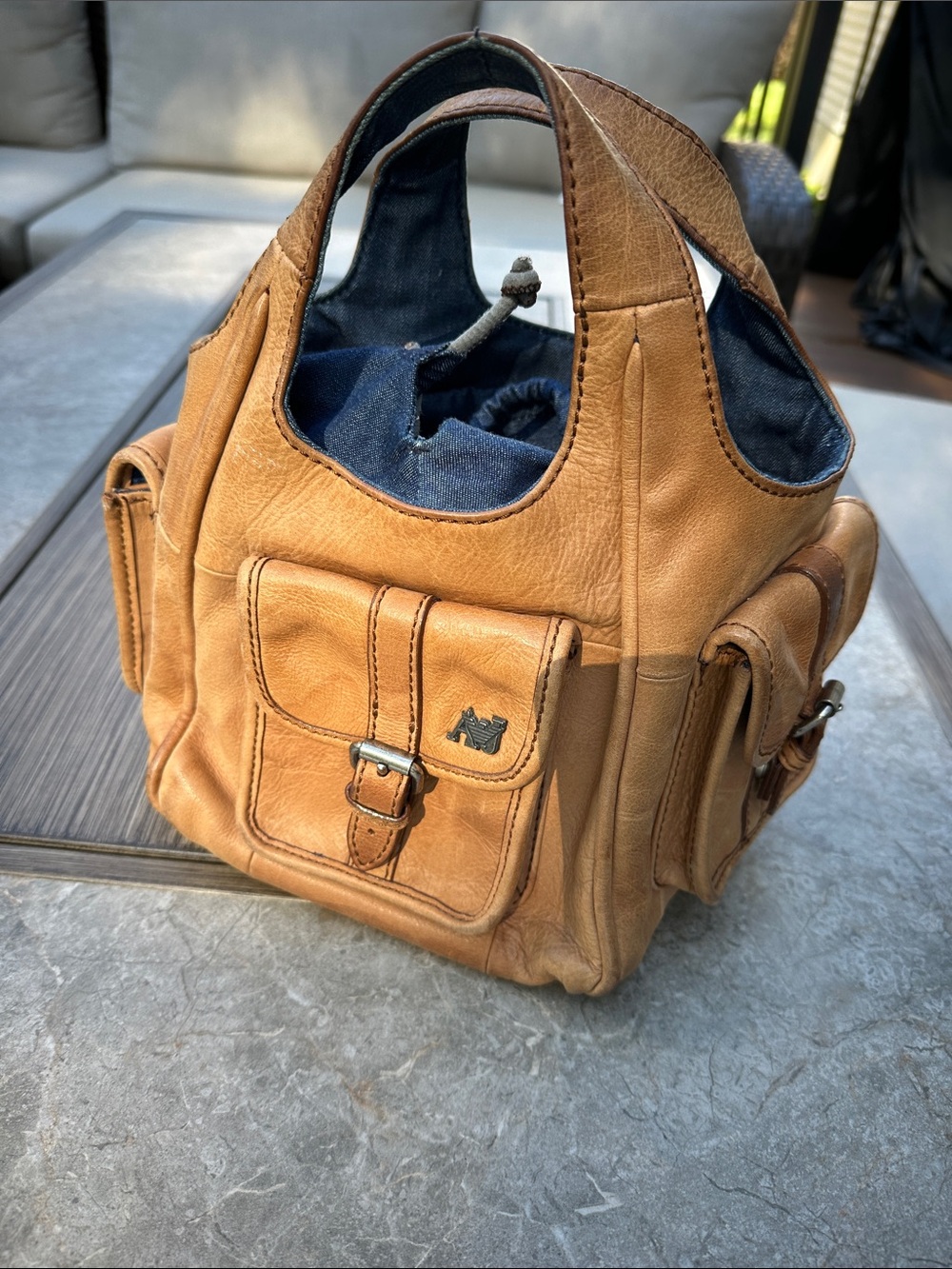 Armani Jeans Leather Tote Bag - Tan